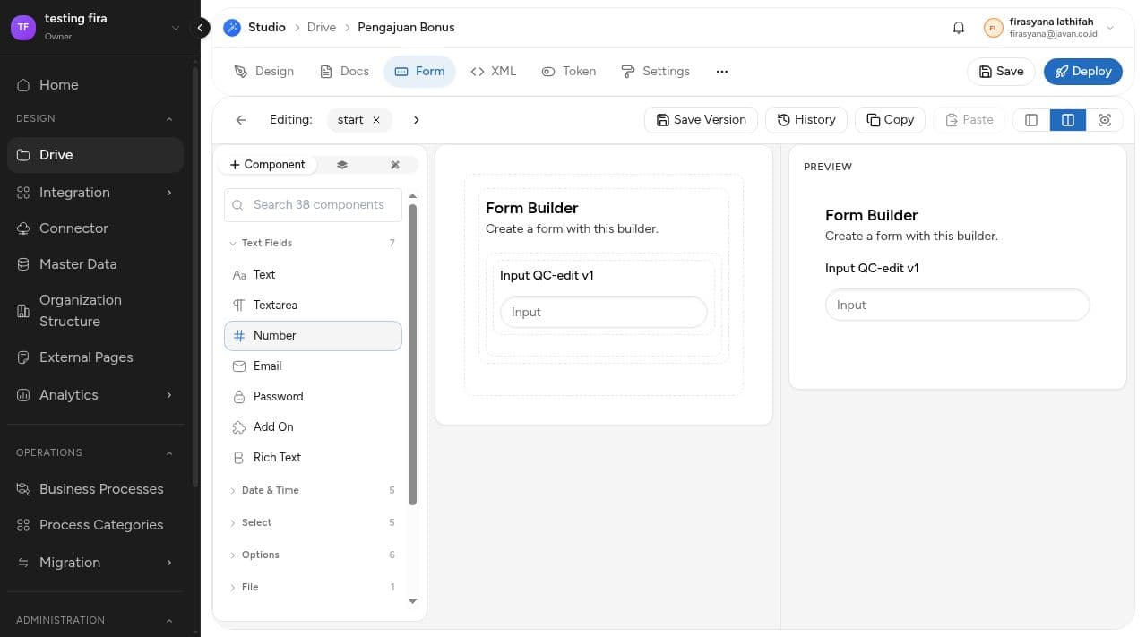 Toolbar Form Editor dengan tombol History
