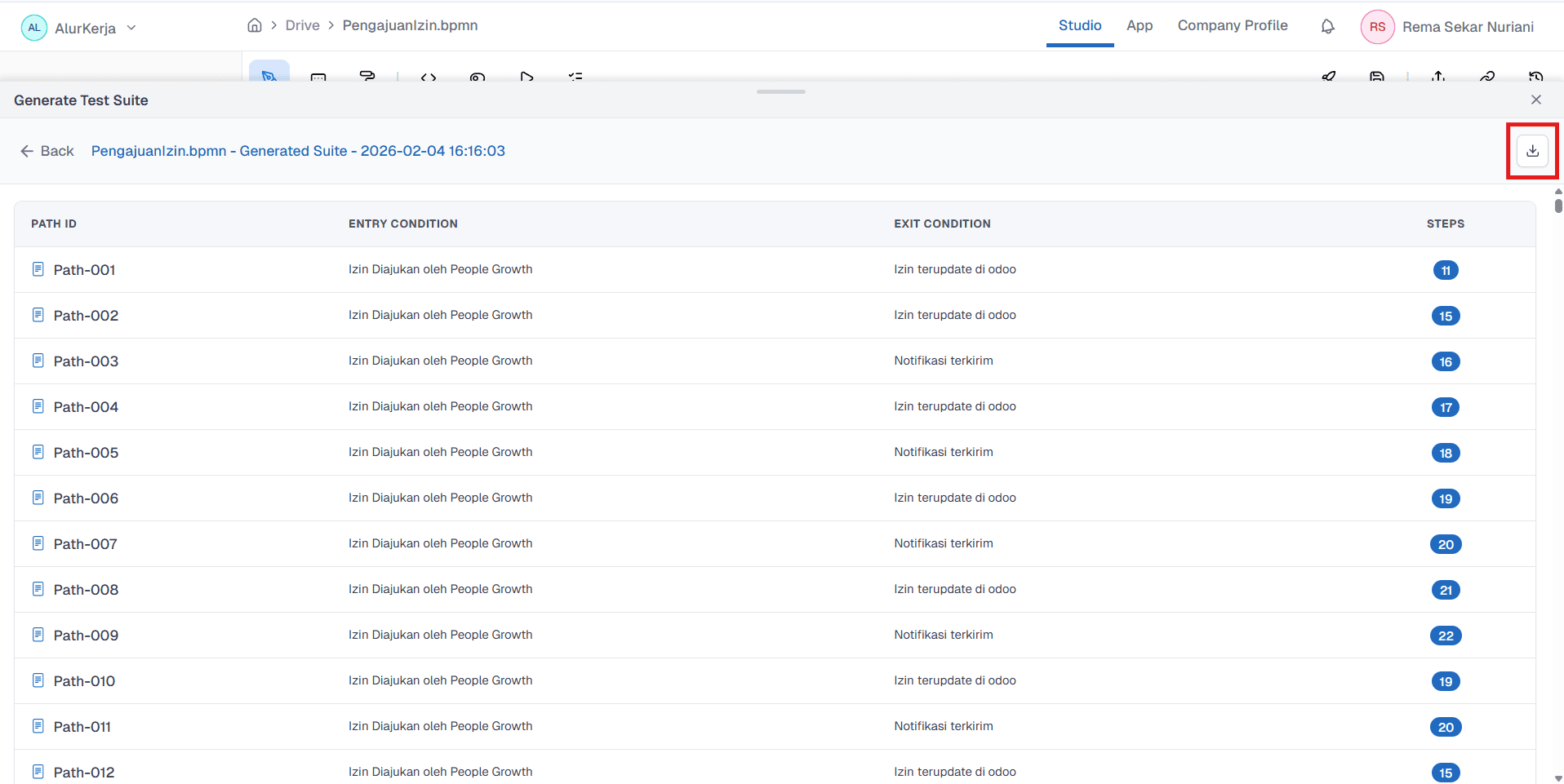 Download Generate Test Suite OnPremise