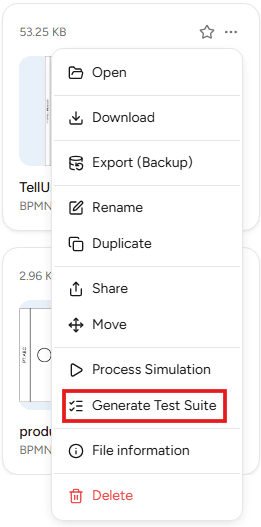 Dropdown Generate Test Suite OnPremise