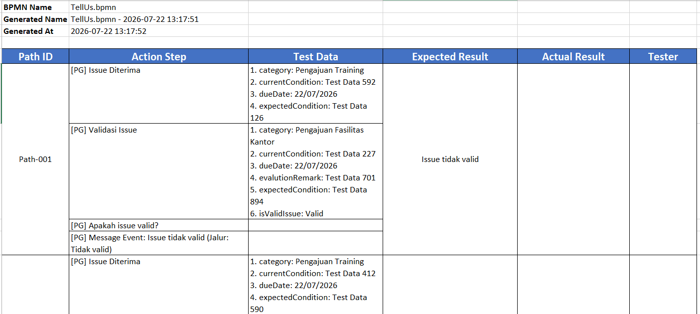 Download Excel Generate Test Suite OnPremise