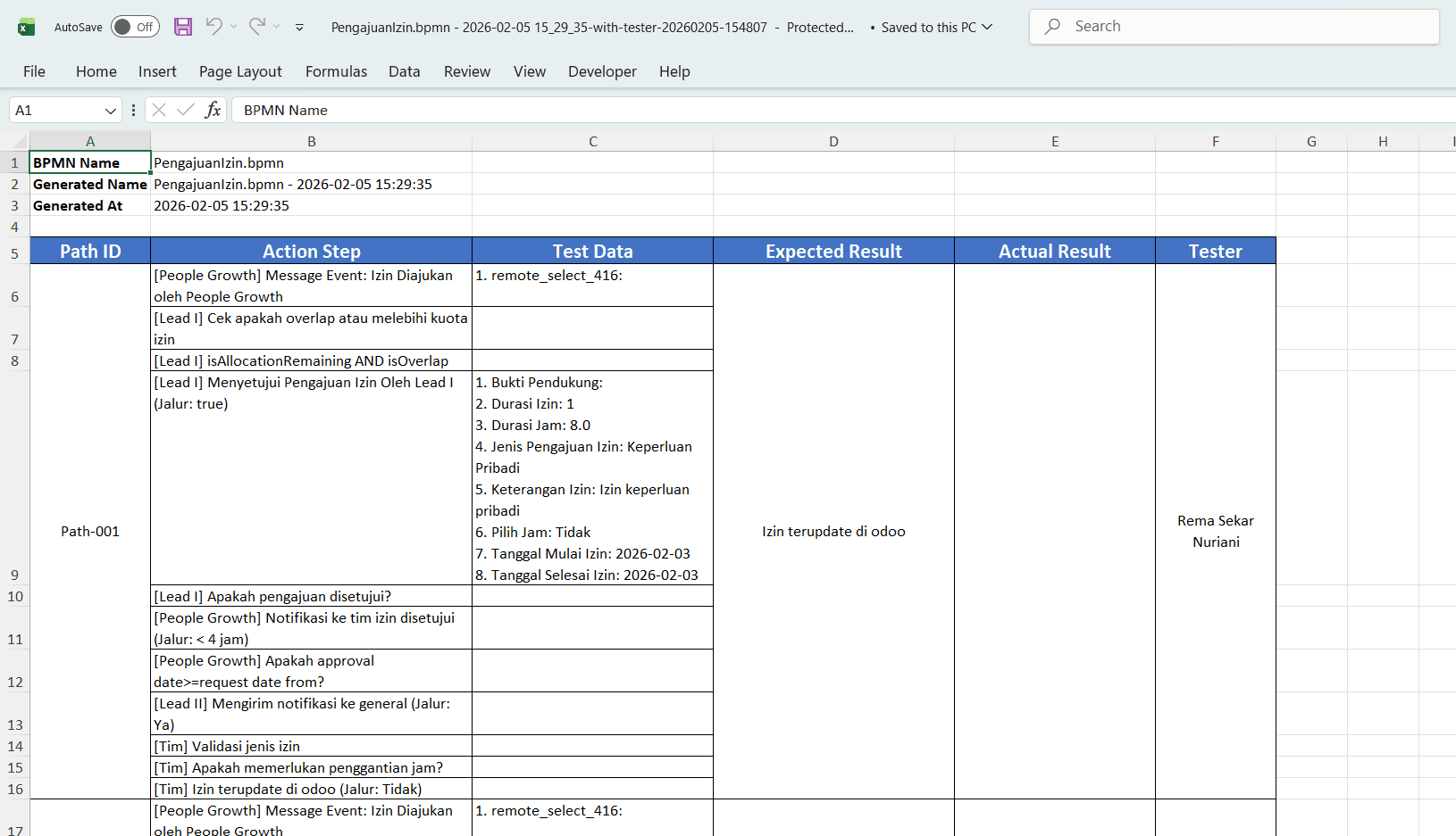 Download Excel Generate Test Suite OnPremise