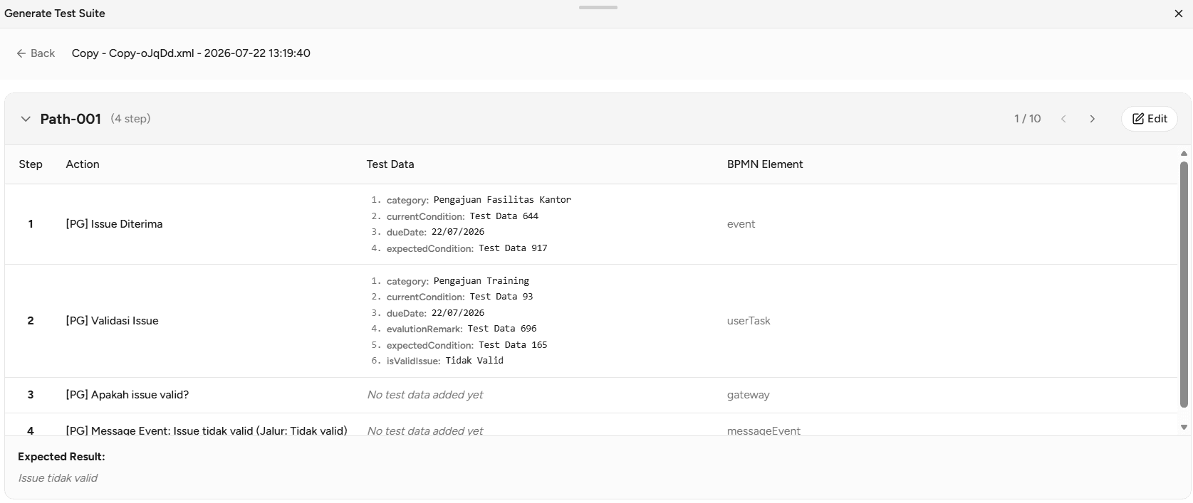 Hasil Path Generate Test Suite OnPremise