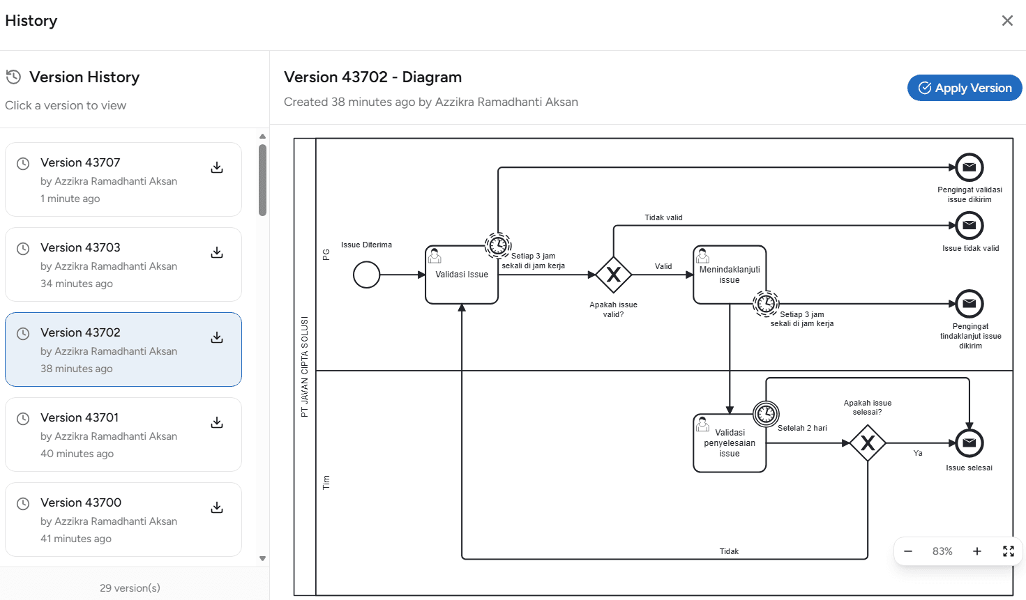 Diagram Preview History OnPremise