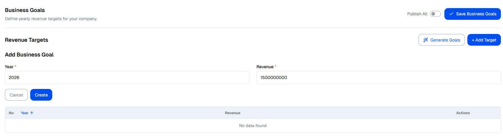 Business Goal Add Target