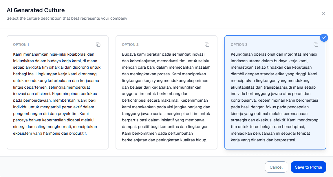 Culture Company Page Generate AI