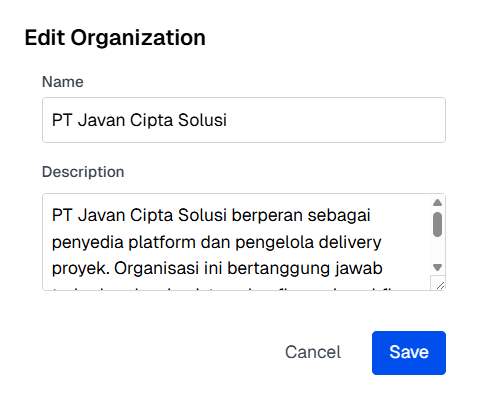 Organization Action Edit Organization OnPremise