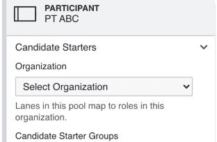 Grup Candidate Starters pada Pool dengan field Organization dan keterangan Lanes in this pool map to roles in this organization