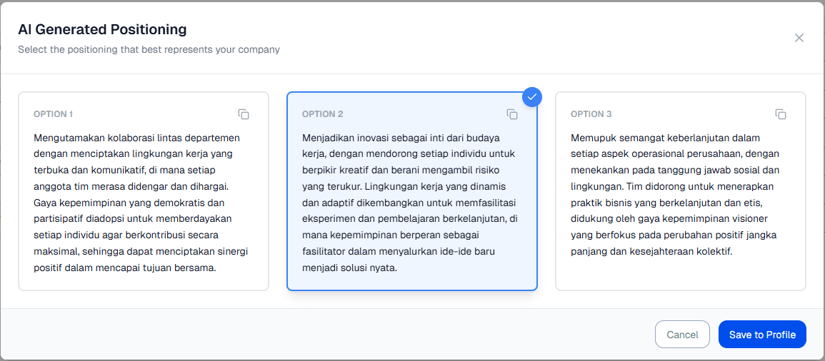 Positioning Company Page Generate AI