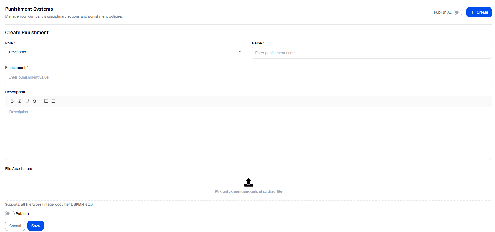 Punishment Create Form