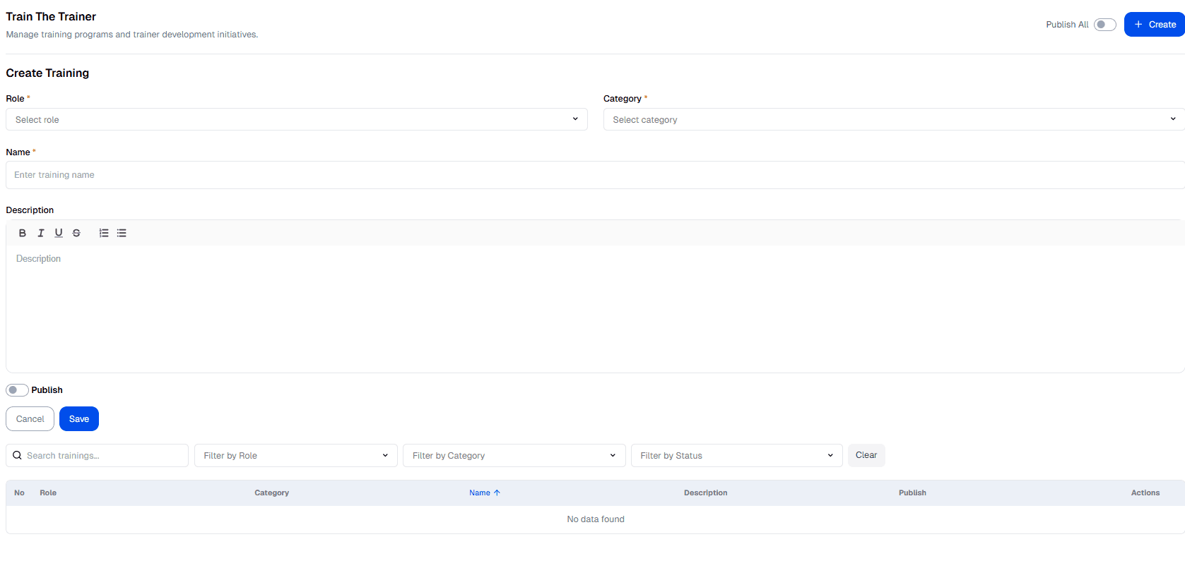 Training Create Form