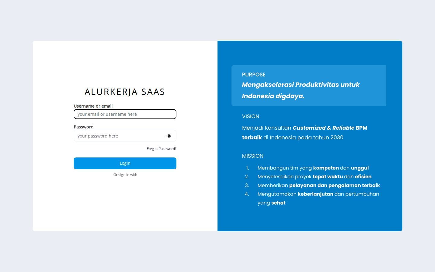 Halaman login AlurKerja