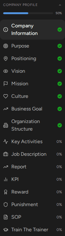 Sidebar Company Profile dengan bilah kelengkapan