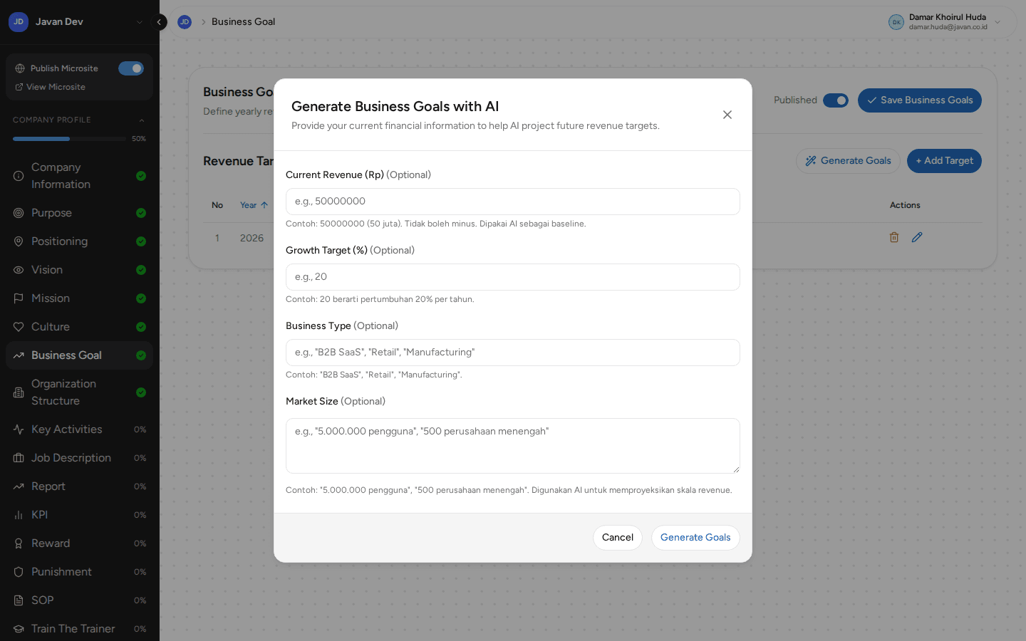 Dialog Generate Business Goals with AI