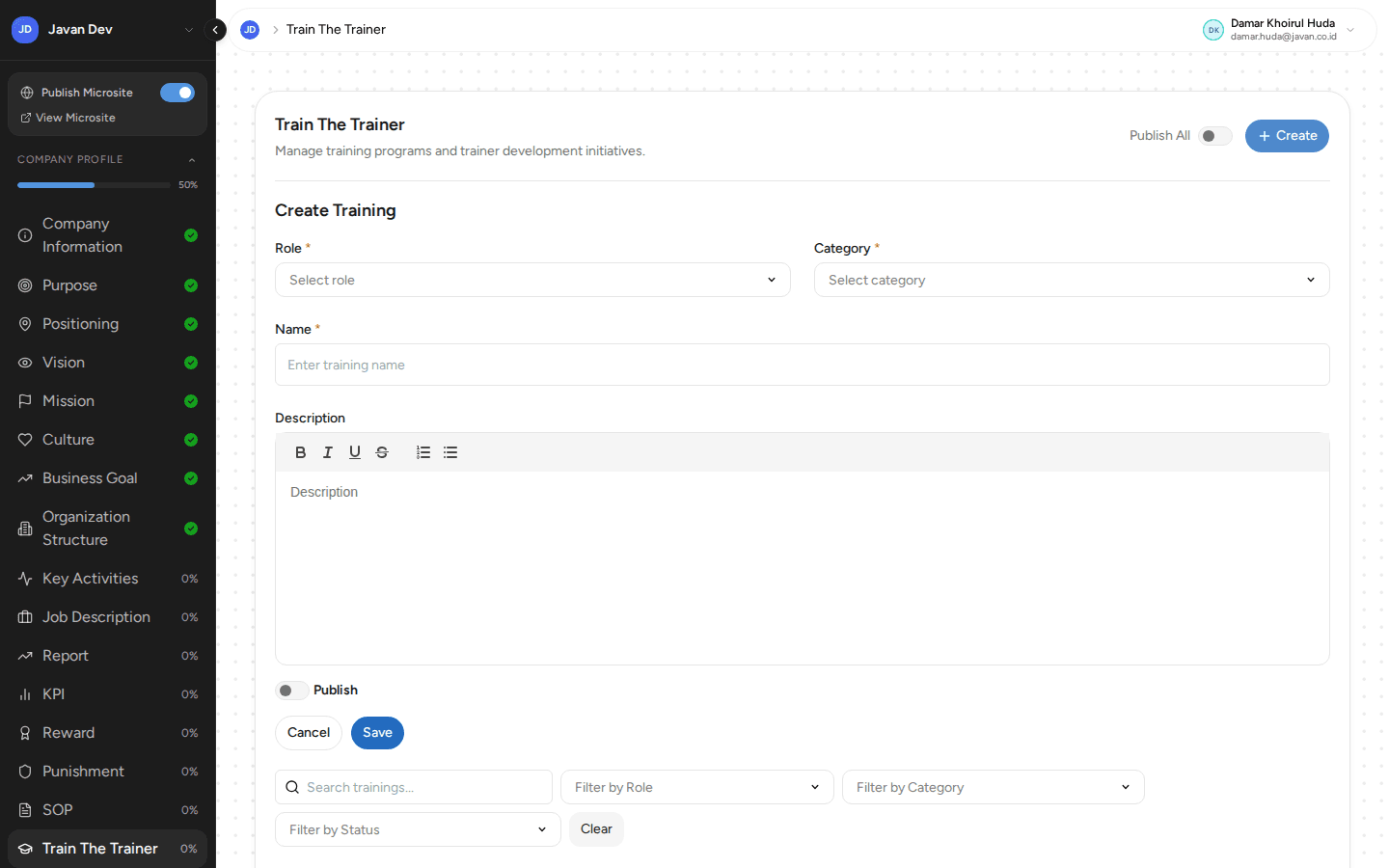 Formulir Create Training