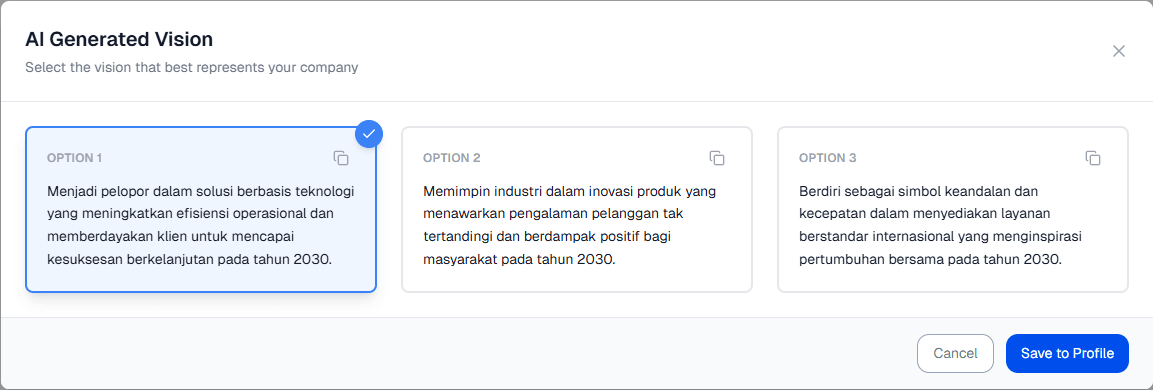 Vision Company Page Generate AI