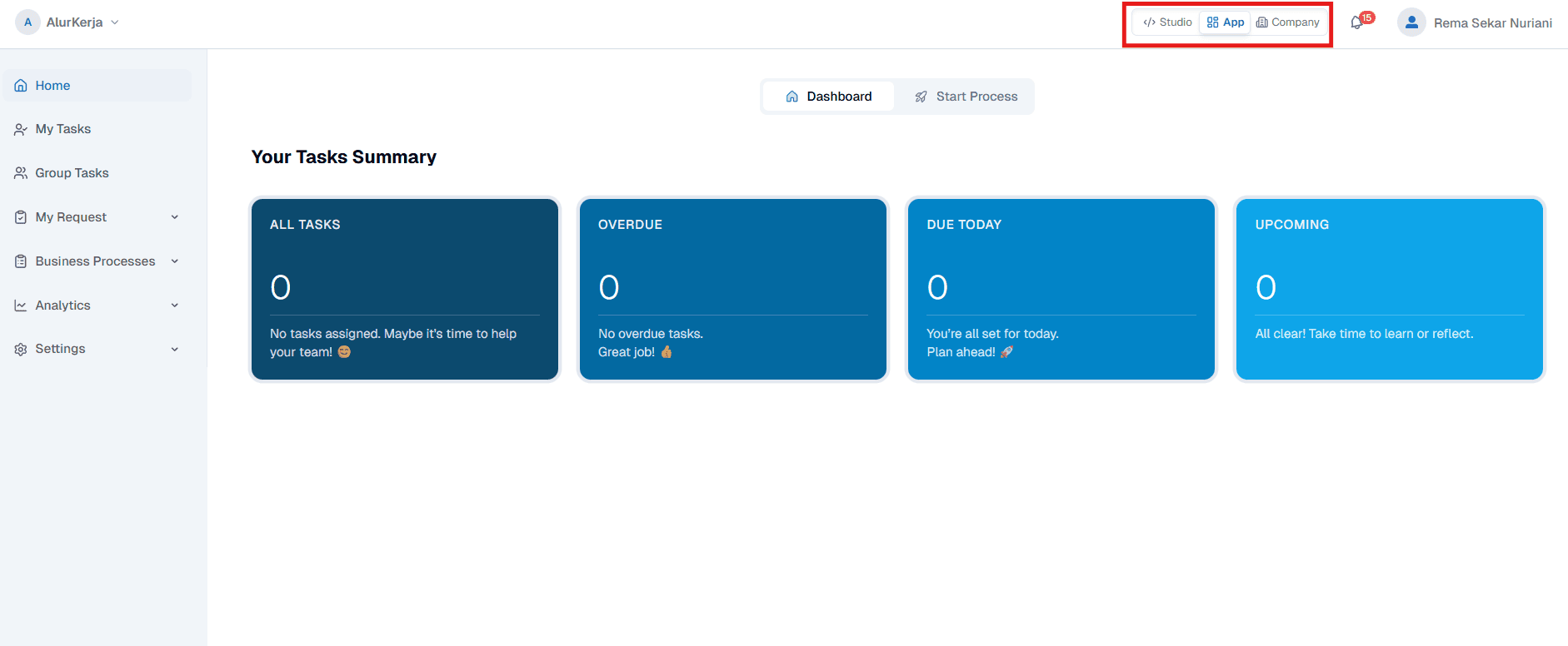 Halaman Dashboard App OnPremise