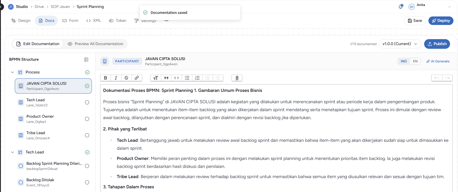 Menghasilkan dokumentasi dengan AI Generate