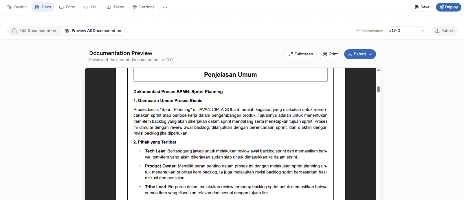Halaman Documentation Preview