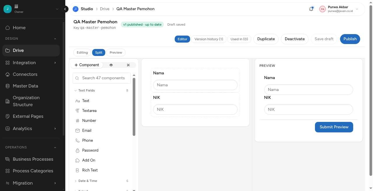 Form Editor Reusable Form dengan badge v1 published