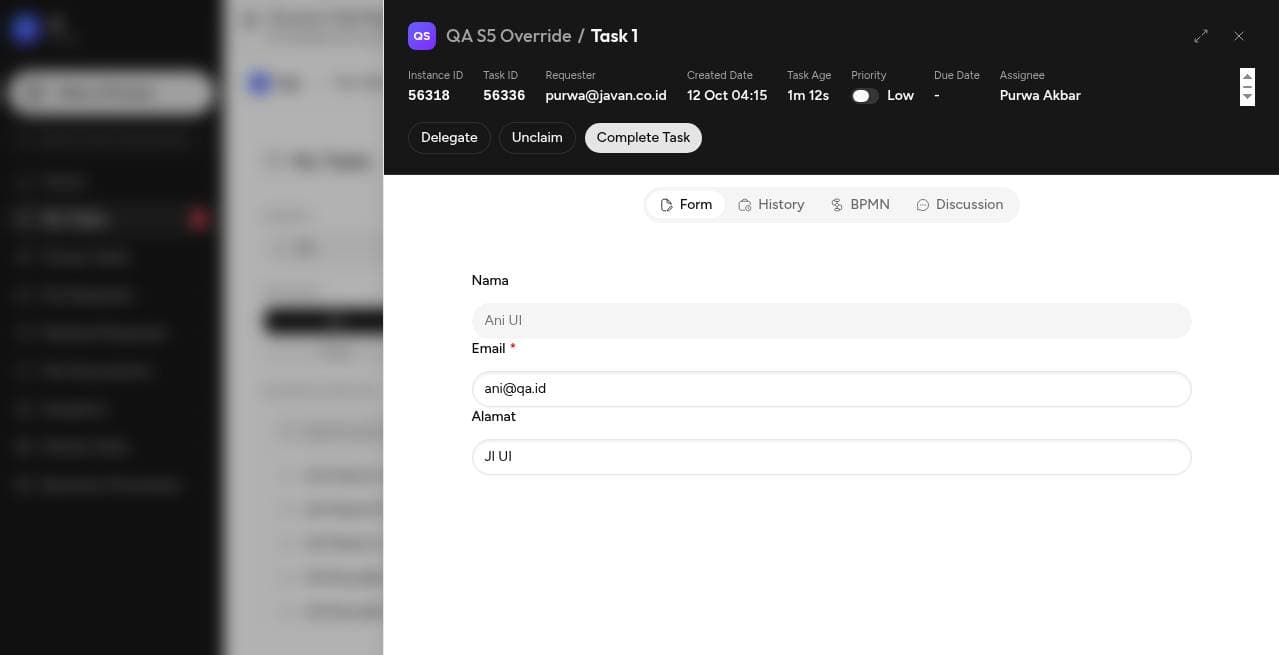 NIK tersembunyi, Nama readonly, Email wajib