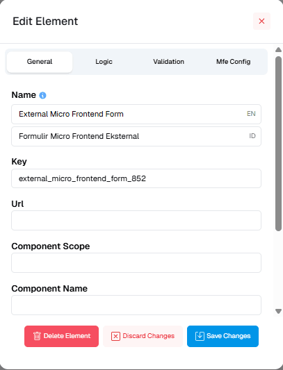 Element Configuration External Page