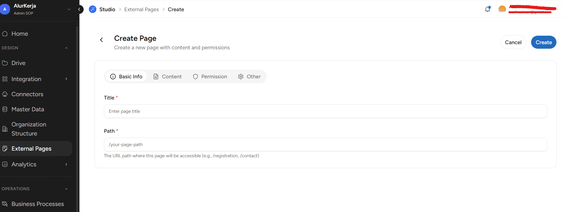 Tab Permission pada form Create/Edit Page, dalam kondisi kosong