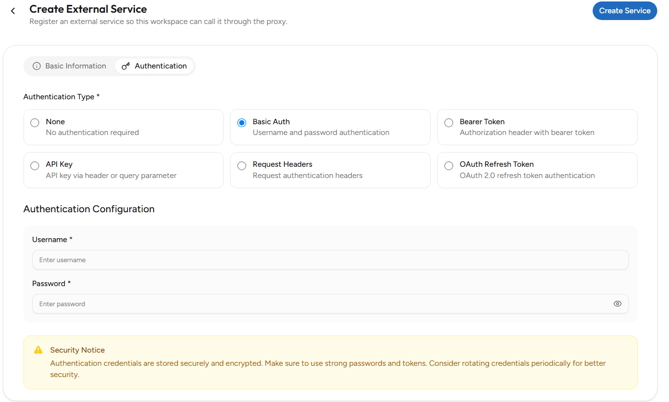 Basic Auth Aunthentication External Service OnPremise