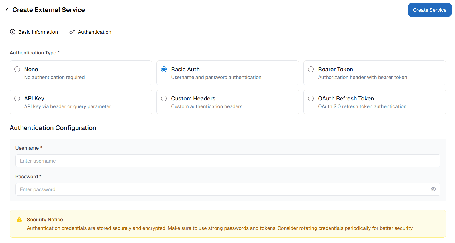 Basic Auth Aunthentication External Service OnPremise