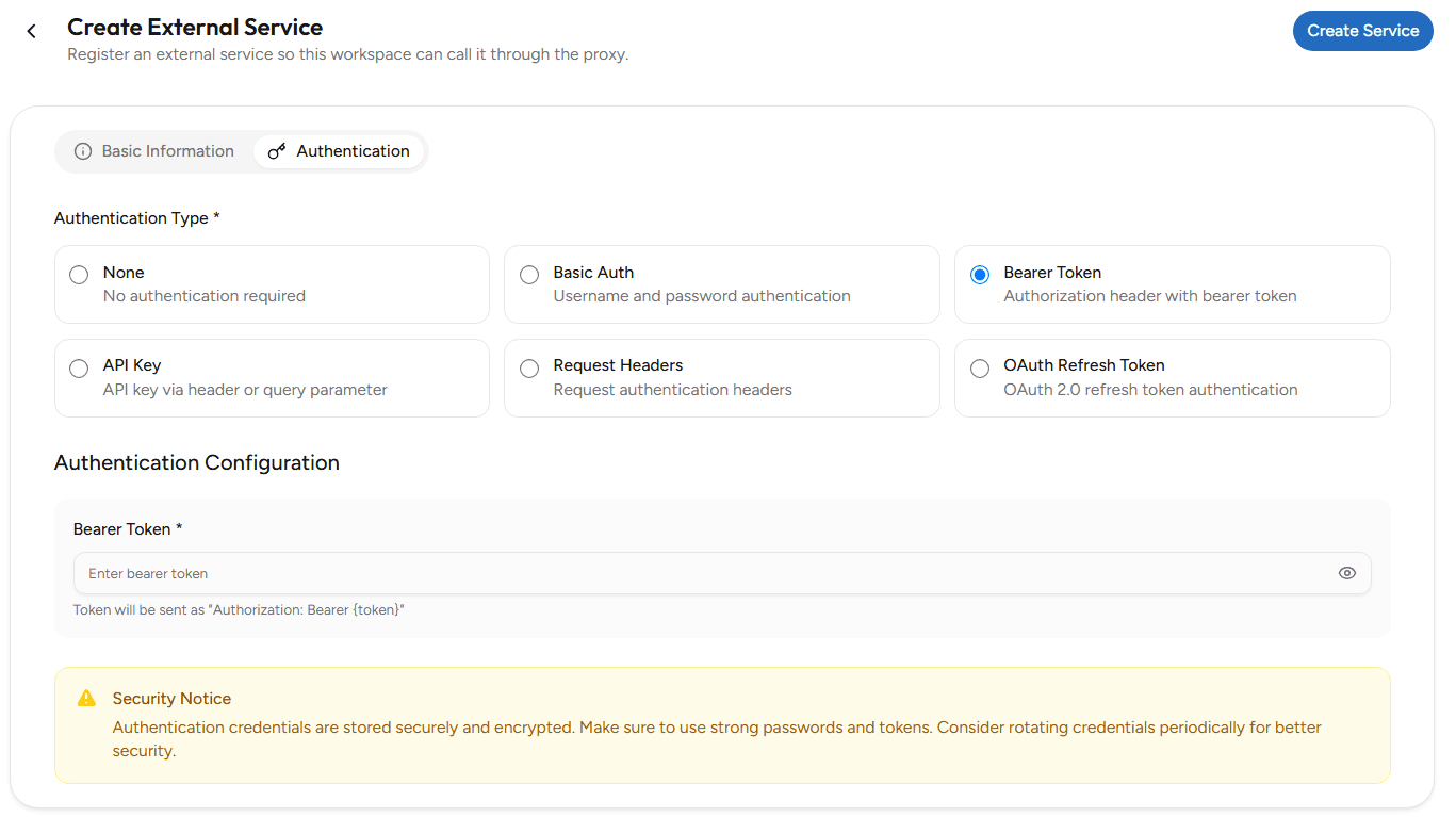 Bearer Token Aunthentication External Service OnPremise