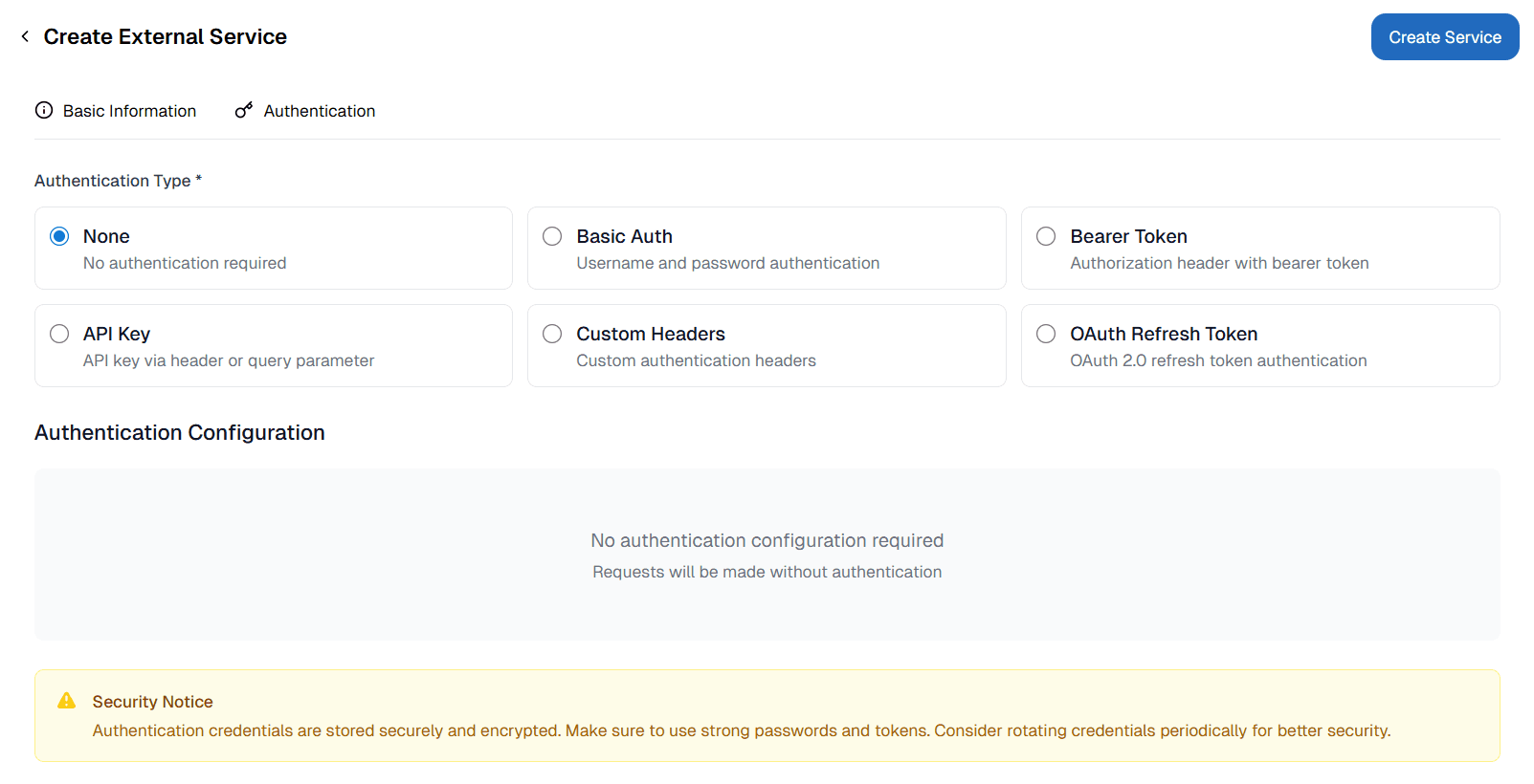 None Aunthentication External Service OnPremise