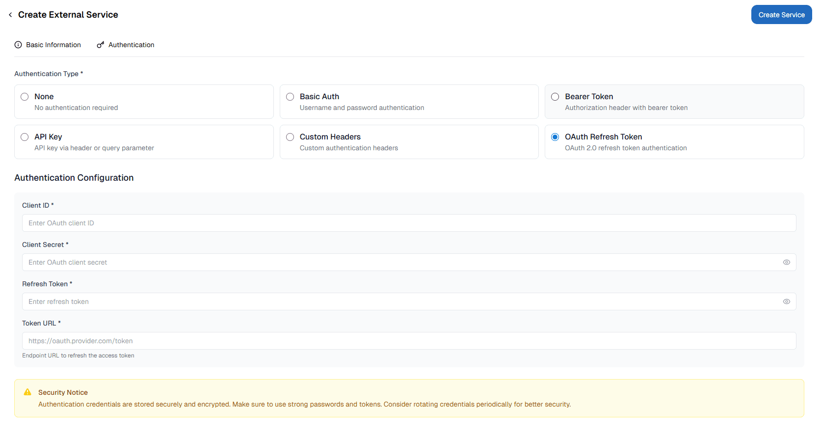 OAuth Refresh Token Aunthentication External Service OnPremise