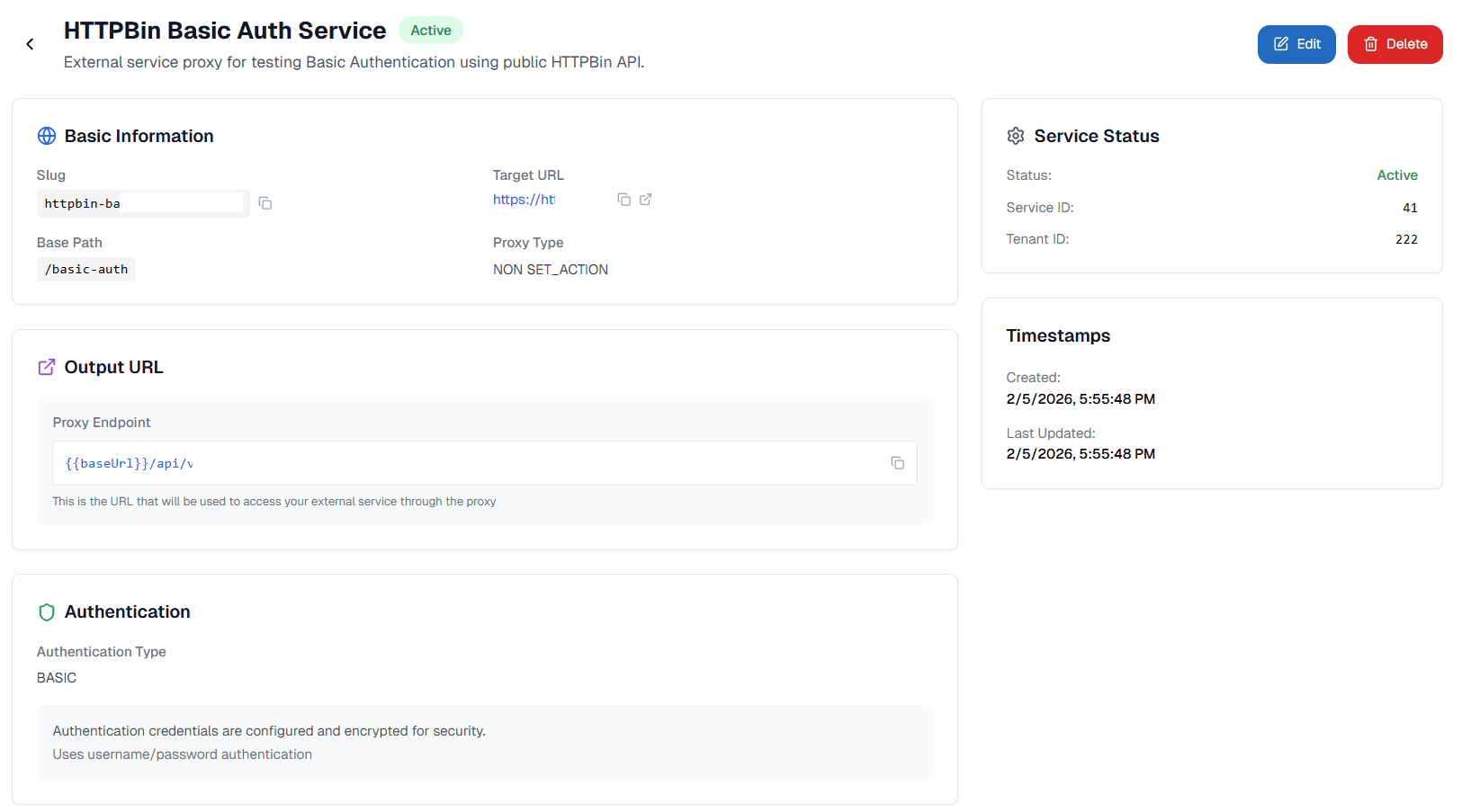 Output URL External Service OnPremise
