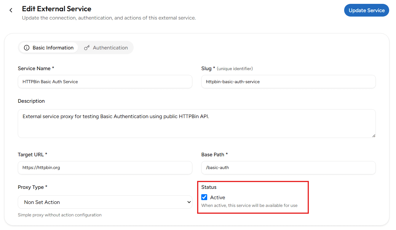 Status External Service OnPremise