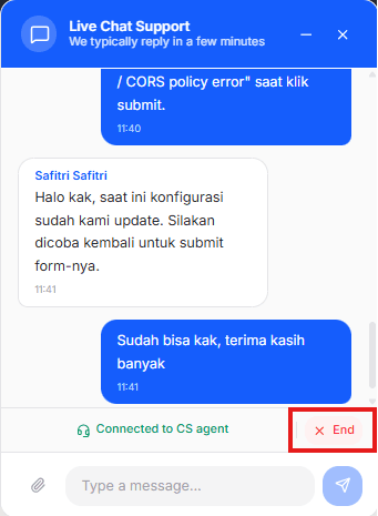 Button End Chat Helpdesk