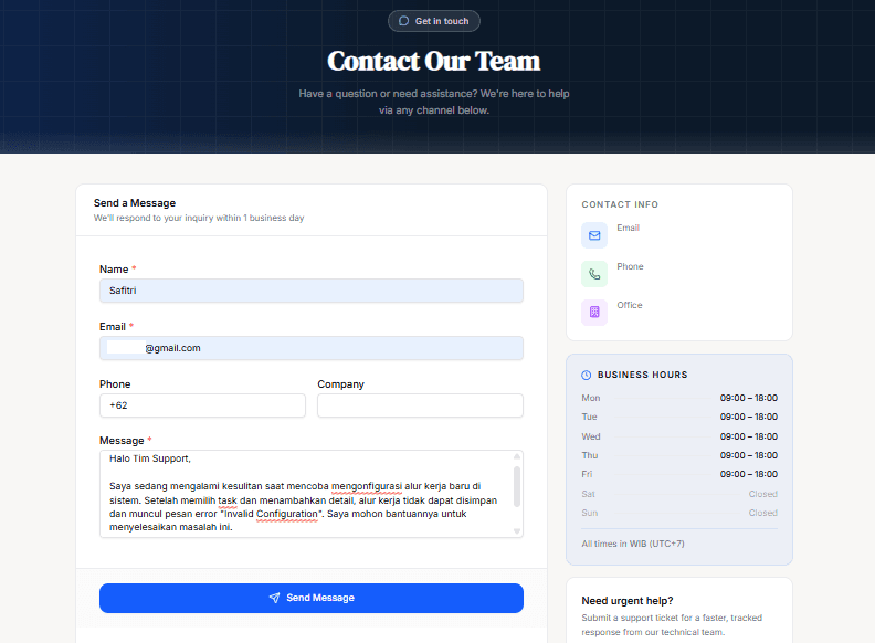 Button Send Message Contact Us