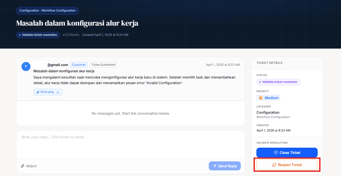 Tombol Reopen Ticket