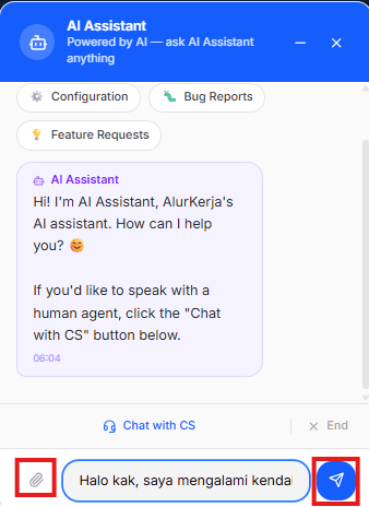 Button Send Chat Helpdesk
