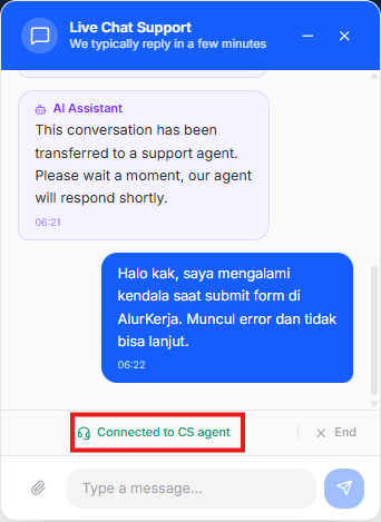 Status Connect to CS Agent Helpdesk