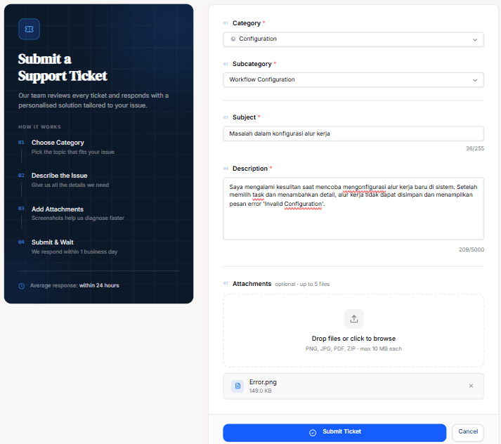 Formulir Submit Ticket