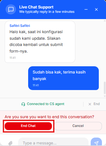 Pop up Modal Konfirmasi End Chat