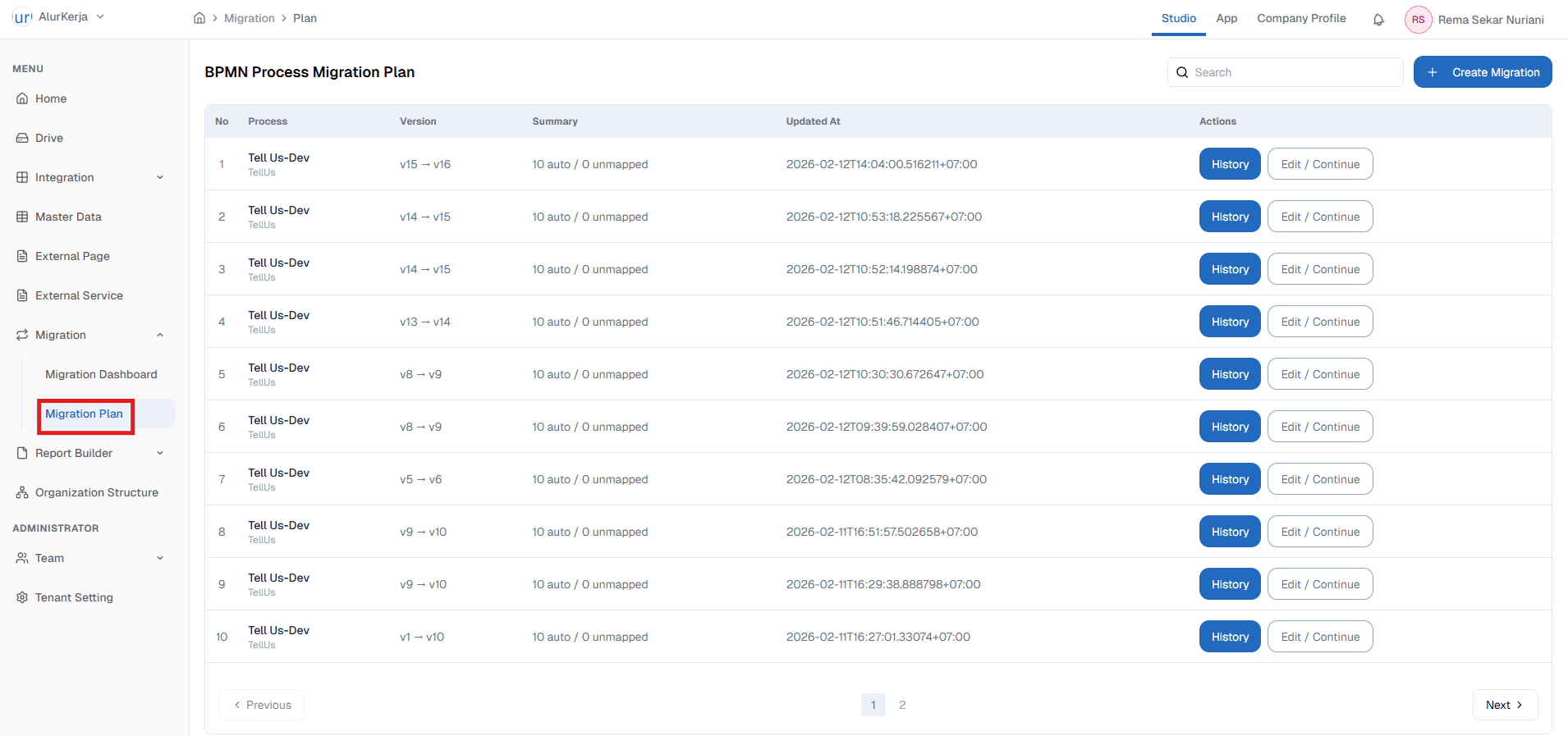Halaman Depan Migration Plan