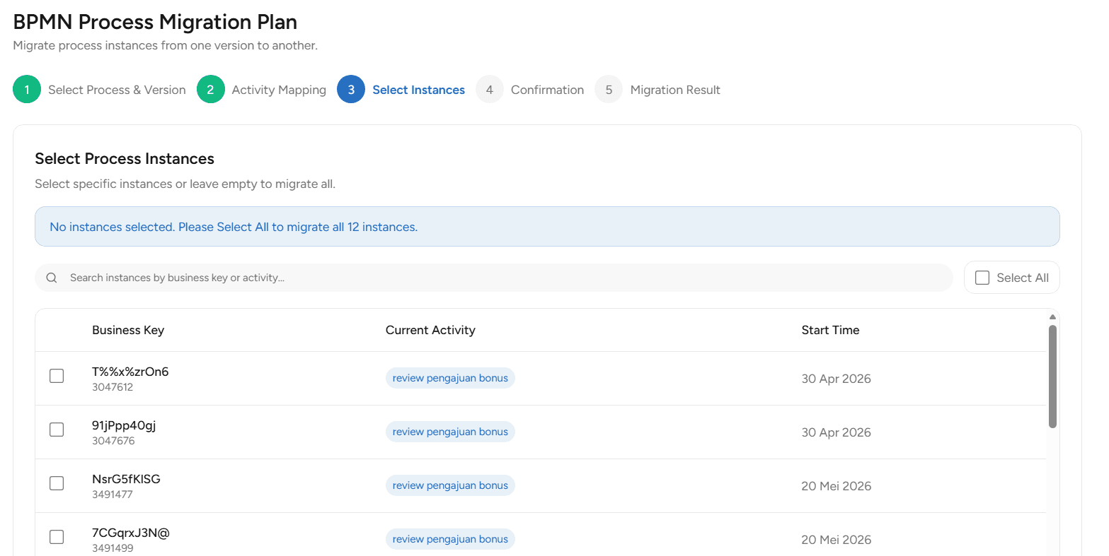 Select Process Instances Migration Plan