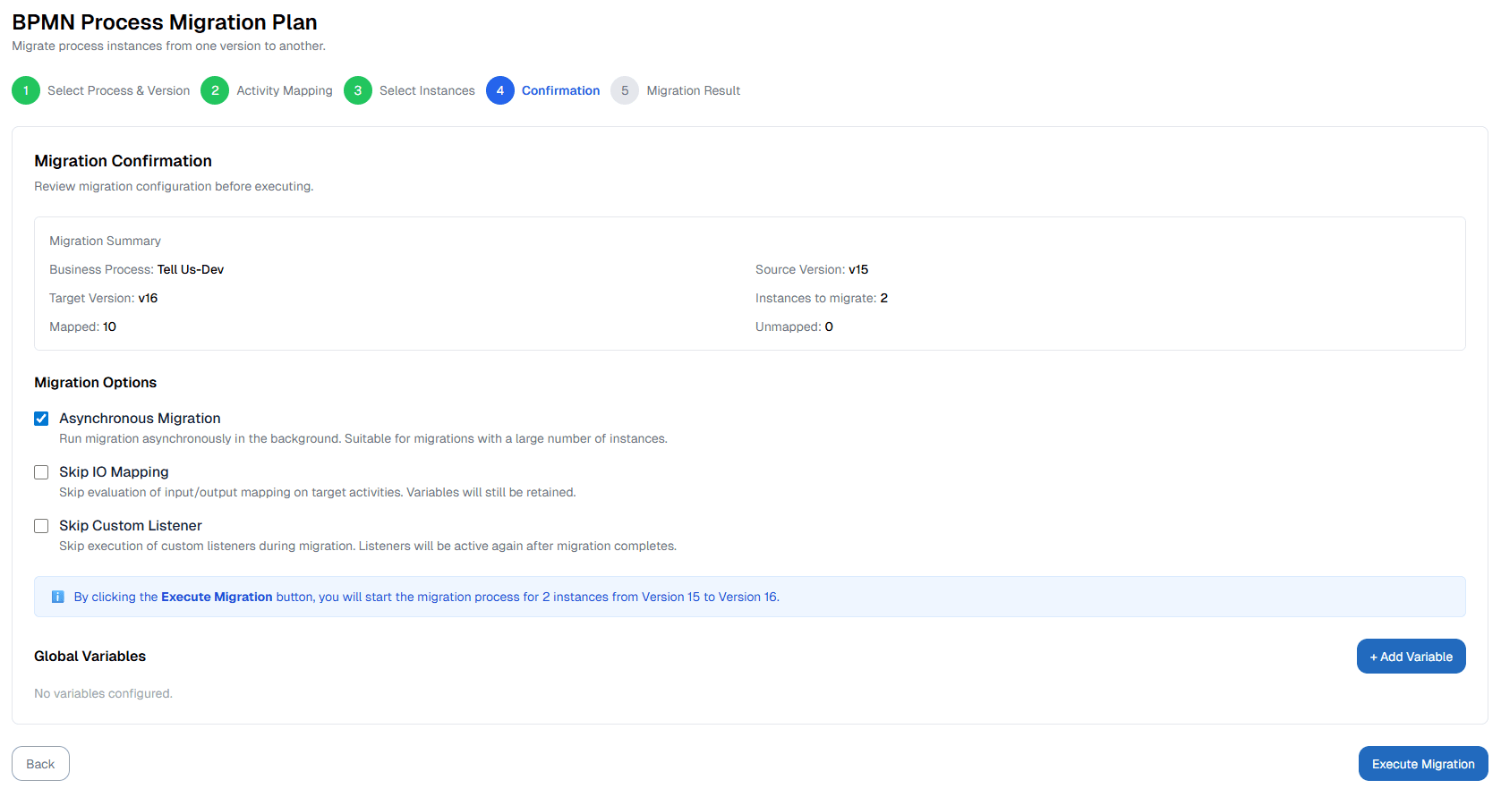 Migration Confirmation Migration Plan