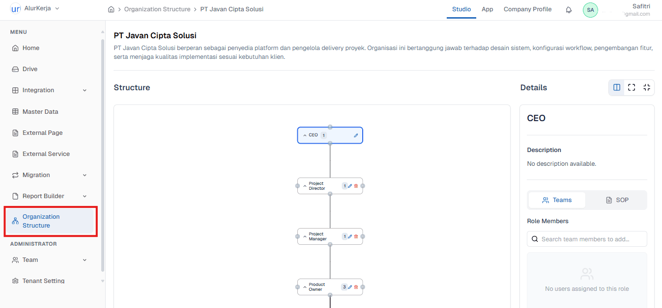 Halaman Organization Structure Studio On Premise