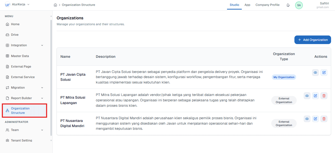 Halaman Organization Structure Studio On Premise