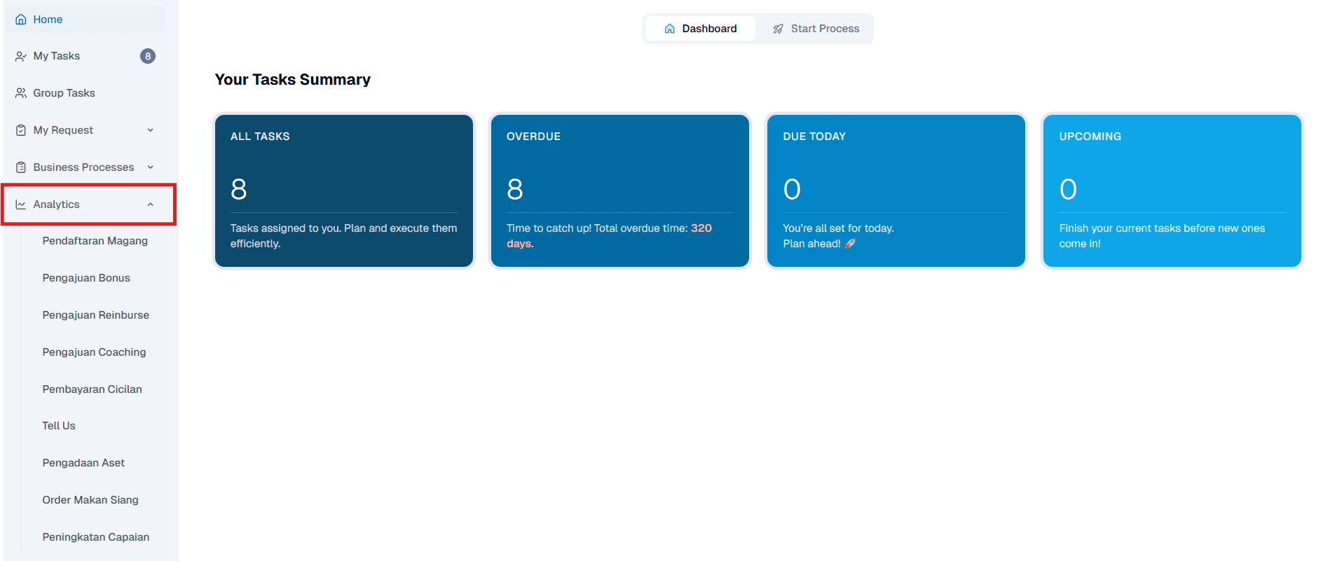Halaman Analytics OnPremise