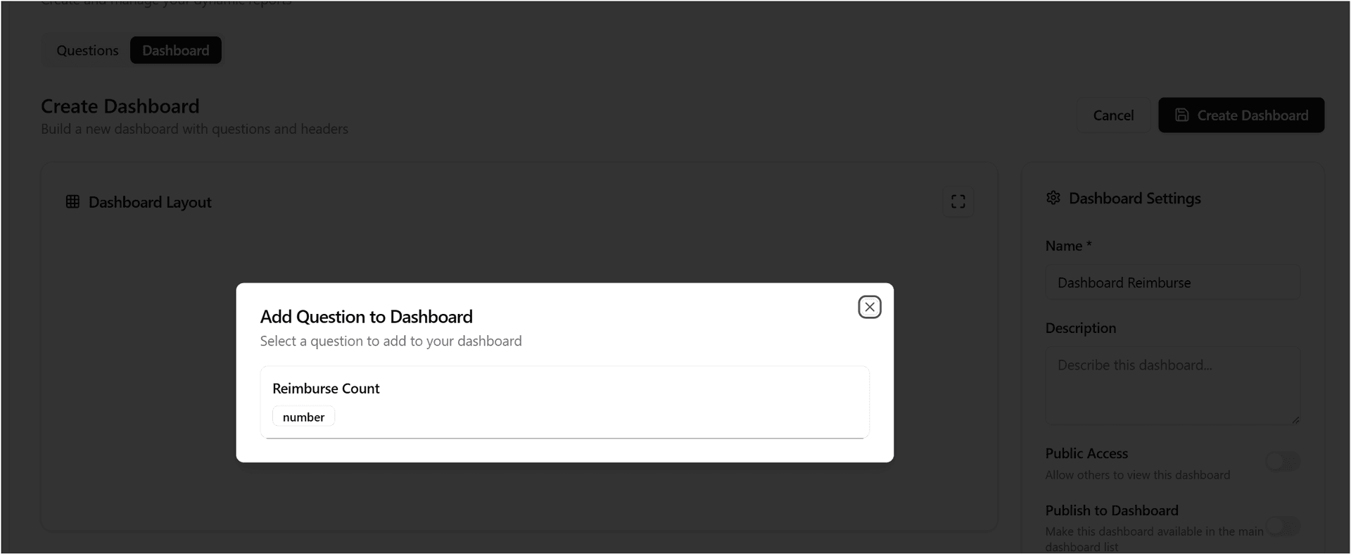 Add Question to Dashboard