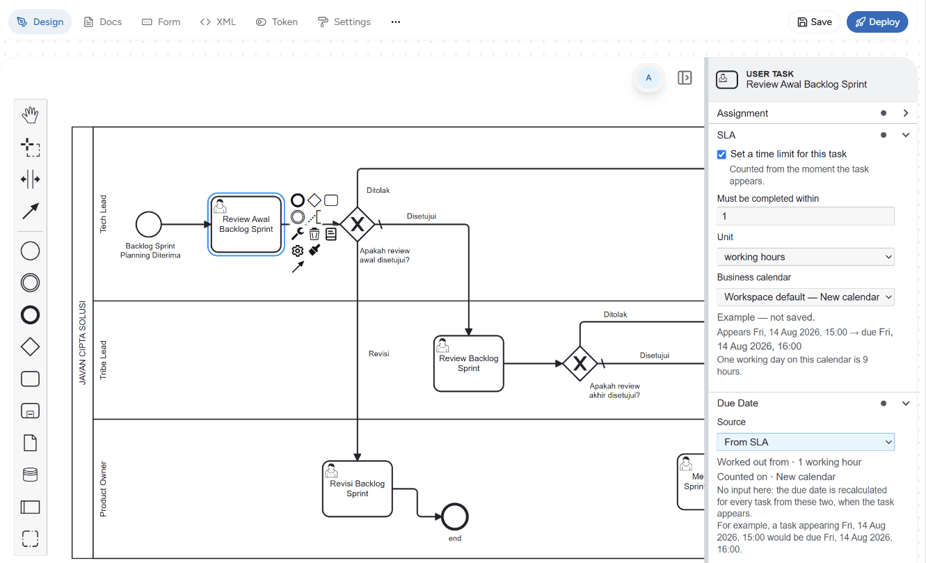 Panel SLA & Due Date pada User Task
