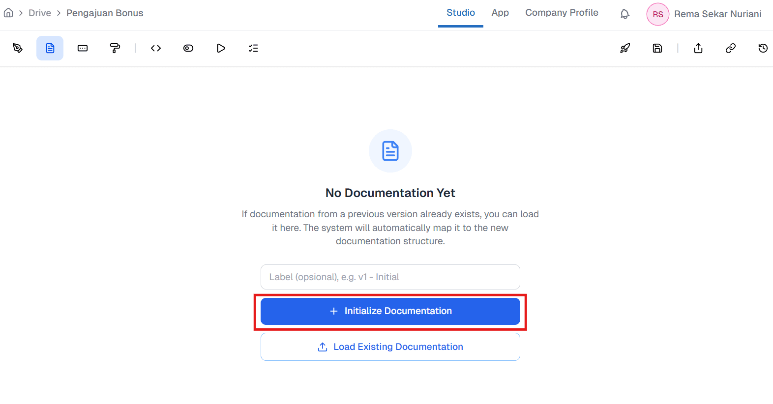 Button Initialize Documentation BPMN