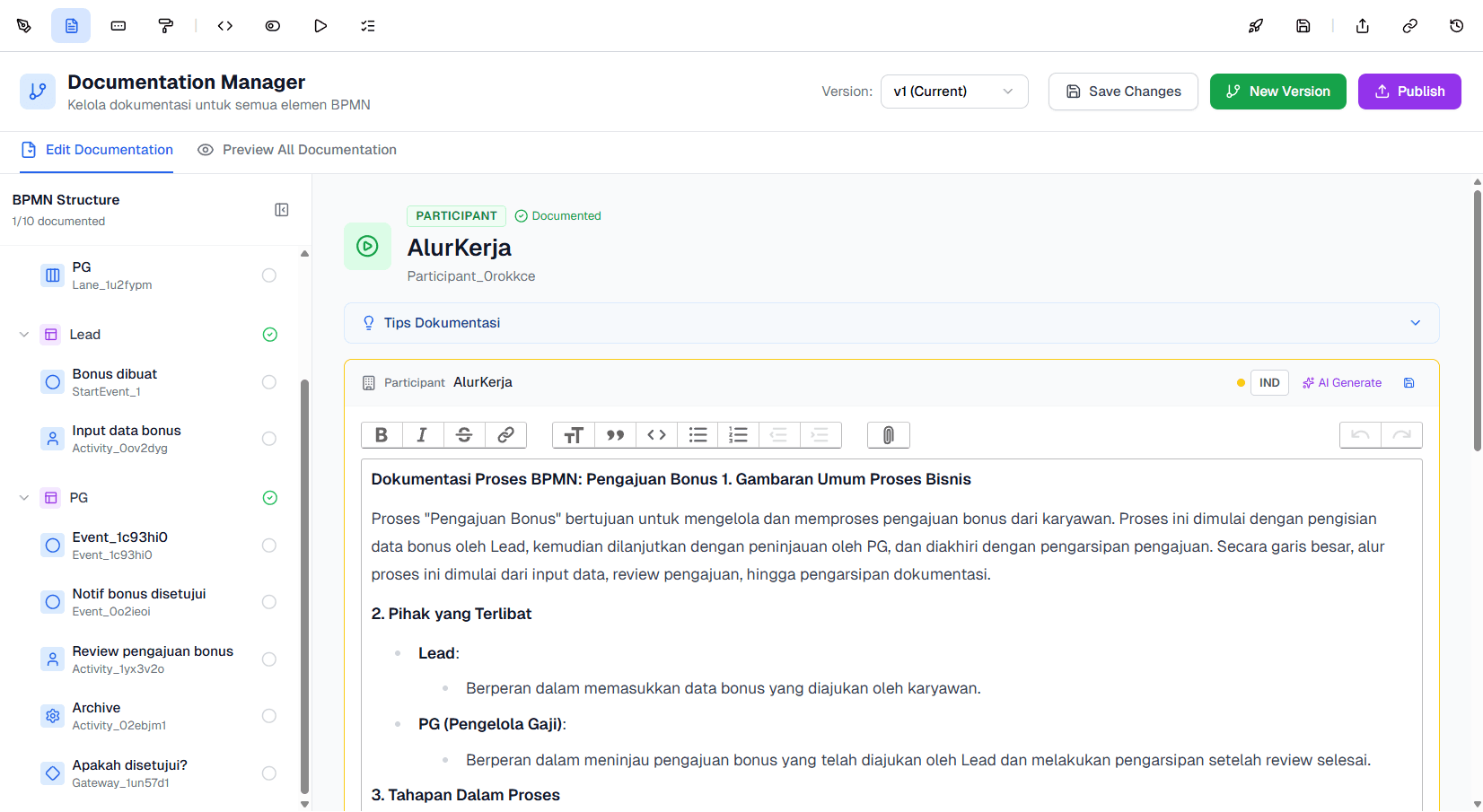 Documentation Generate AI BPMN